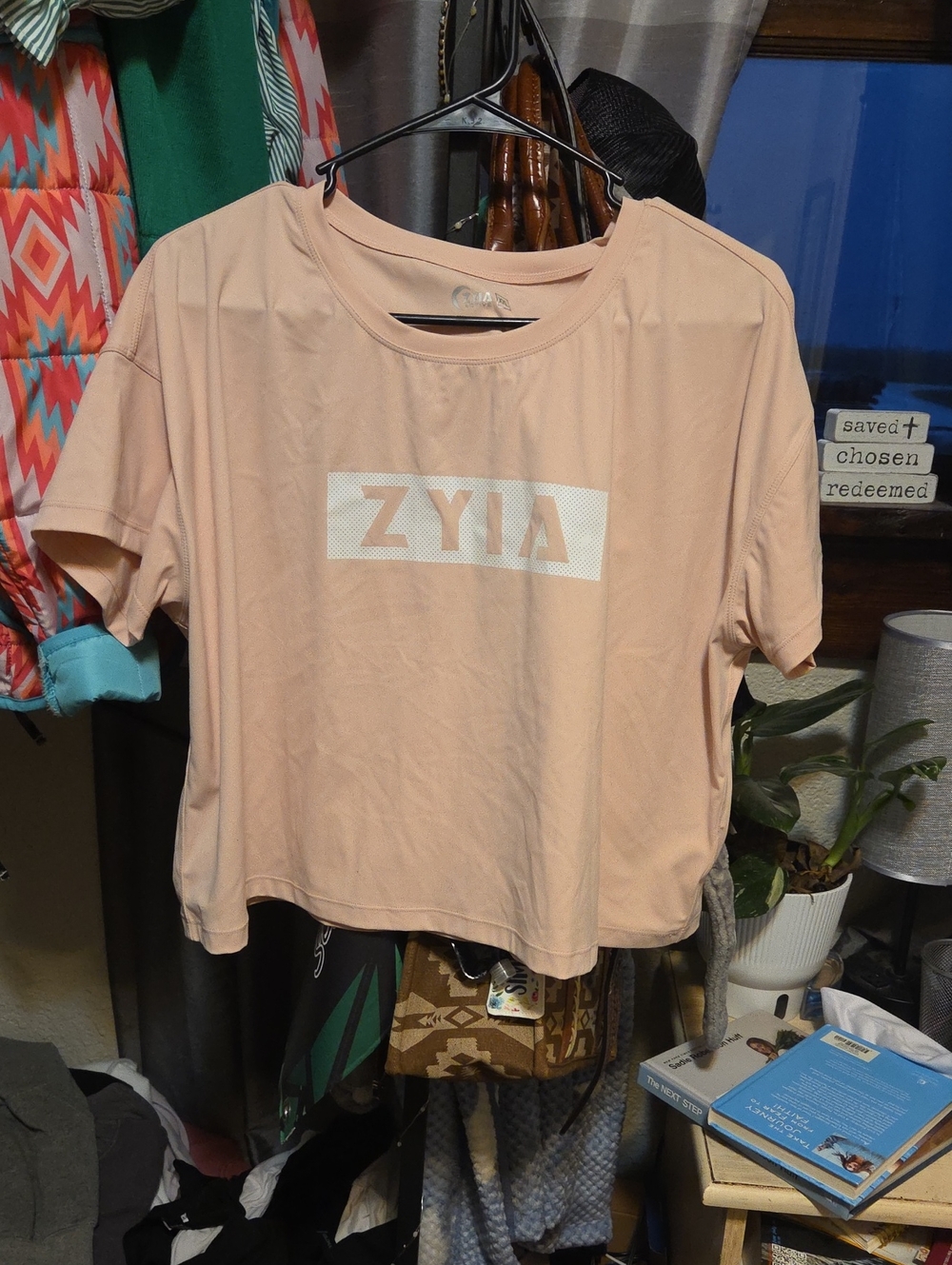 ZYIA Peach Relaxed Crop Logo Tee